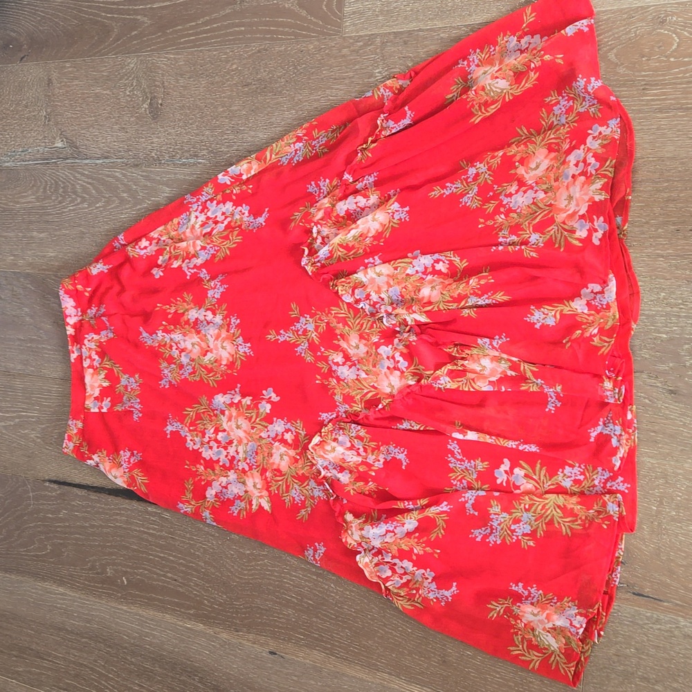 Lulus Red Floral Long Skirt